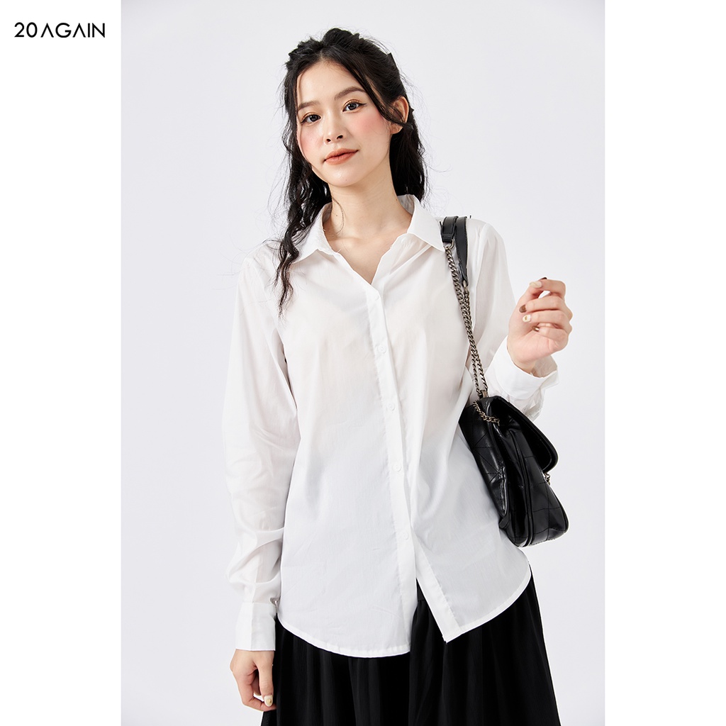 Áo sơ mi nữ đẹp 20AGAIN Sơ mi nữ dài tay basic chất liệu thô cao cấp, hoạ tiết trơn ASW1134 | BigBuy360 - bigbuy360.vn