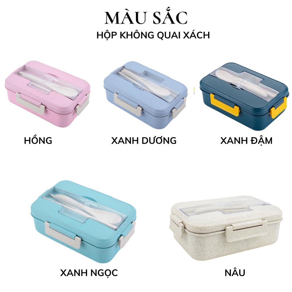 Hộp Đựng Cơm lúa mạch 3 ngăn giữ nhiệt kèm muỗng đũa văn phòng cao cấp ChiChi HC01