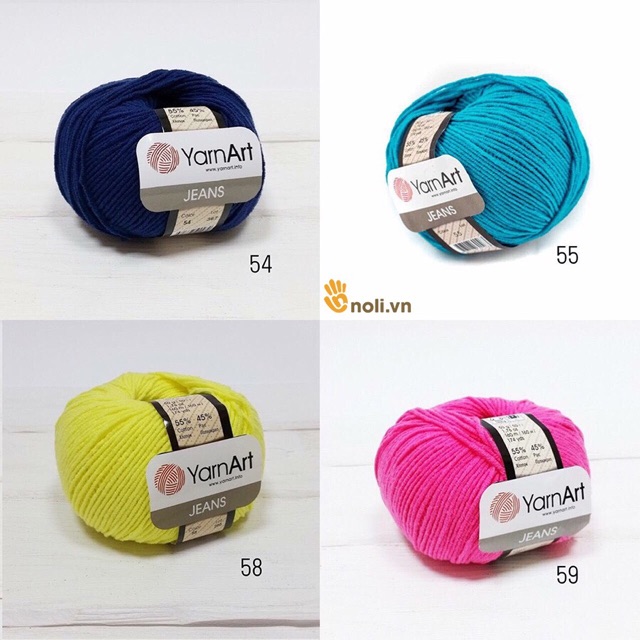 Len Jeans nhập khẩu Thổ Nhĩ Kỳ chuyên đan móc khăn, mũ, áo, thú bông không bai xù, phai màu, an toàn cho bé 50g (46-68)
