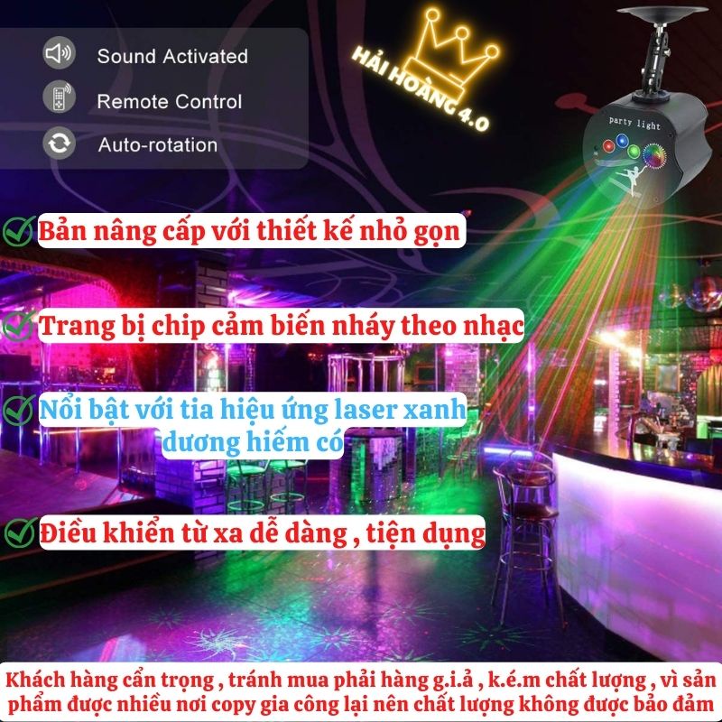Đèn Bay Phòng Theo Nhạc Có Laser Màu Xanh Dương Dùng Cho Phòng Karaoke, Sân Khấu , Đèn Laser Phòng Bay 8 Mắt