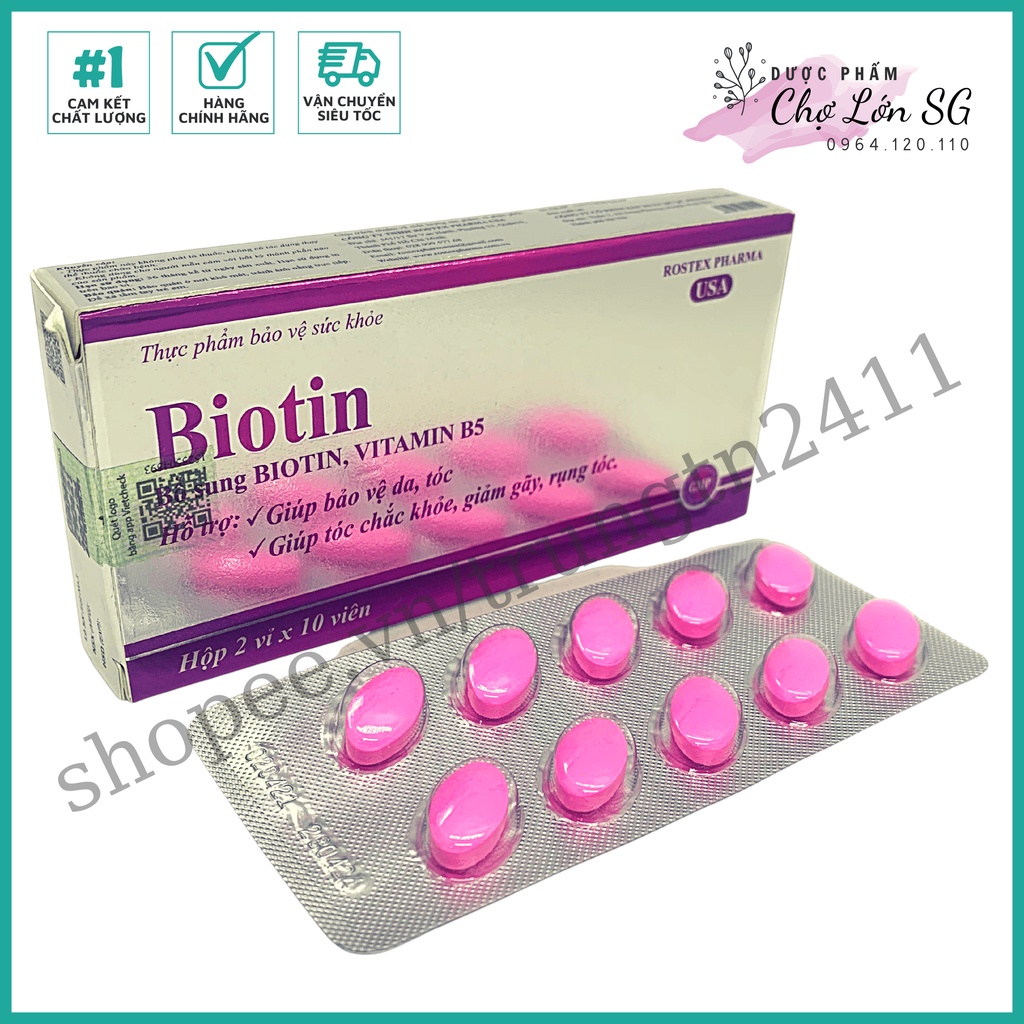 Viên uống bổ sung Biotin giảm rụng tóc, bảo vệ da, chắc móng – hộp 20 viên