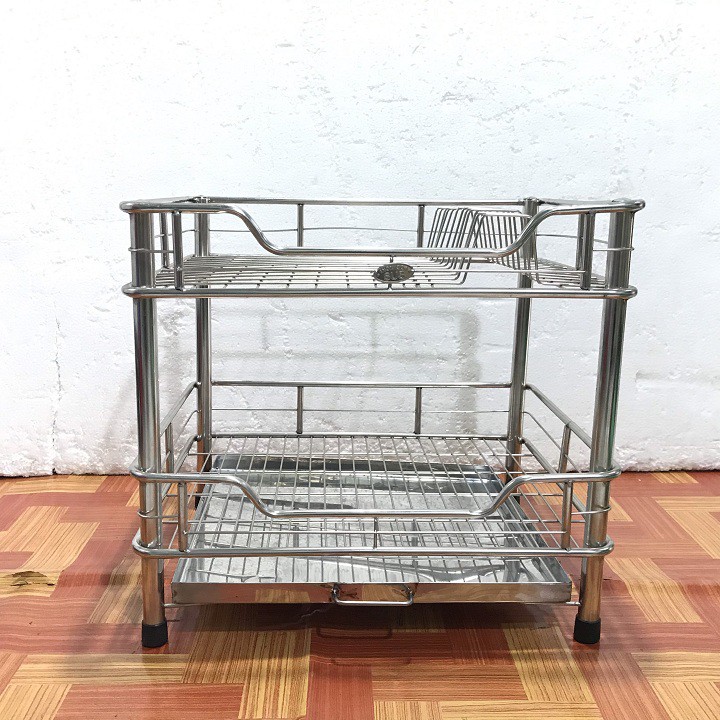 Kệ ống 2 tầng úp chén-úp dĩa INOX cao cấp SUS304 khay hứng nước - KO2T-45DKI3-