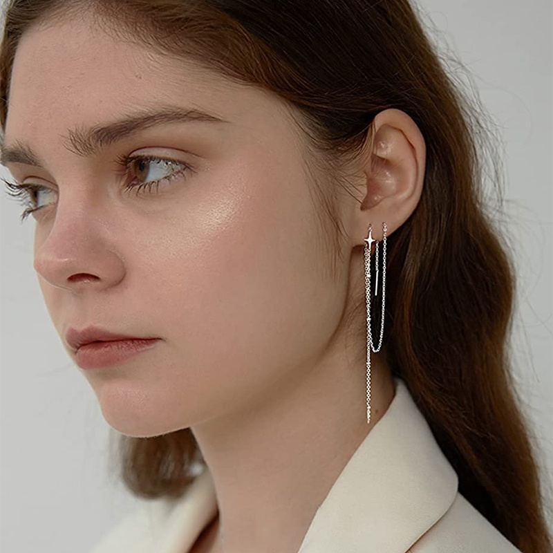 Fashion Simple Tassel Chain Earrings for Women Girl Shiny Metal Piercing