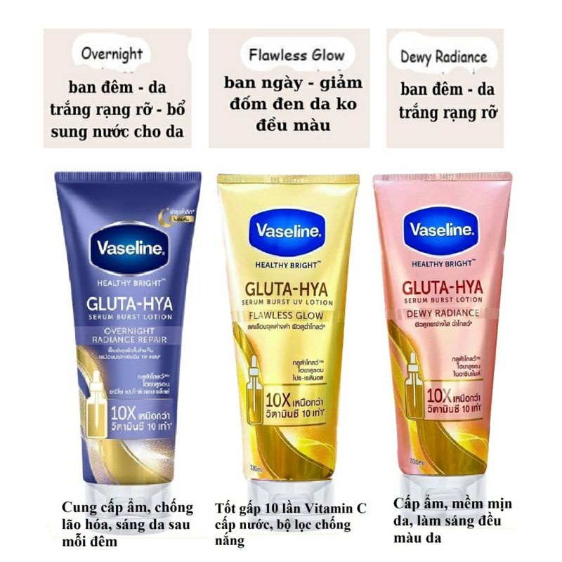 Sữa dưỡng thể Vaseline Healthy Bright Gluta HYA Serum Burst Lotion 10X - 50X Thái Lan