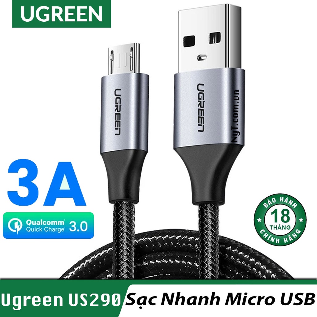 Dây Micro USB Sạc Nhanh Quick Charge 3.0 Bọc Dù Dài 0.25M - 3M Ugreen US290 - BH 18T Chính Hãng