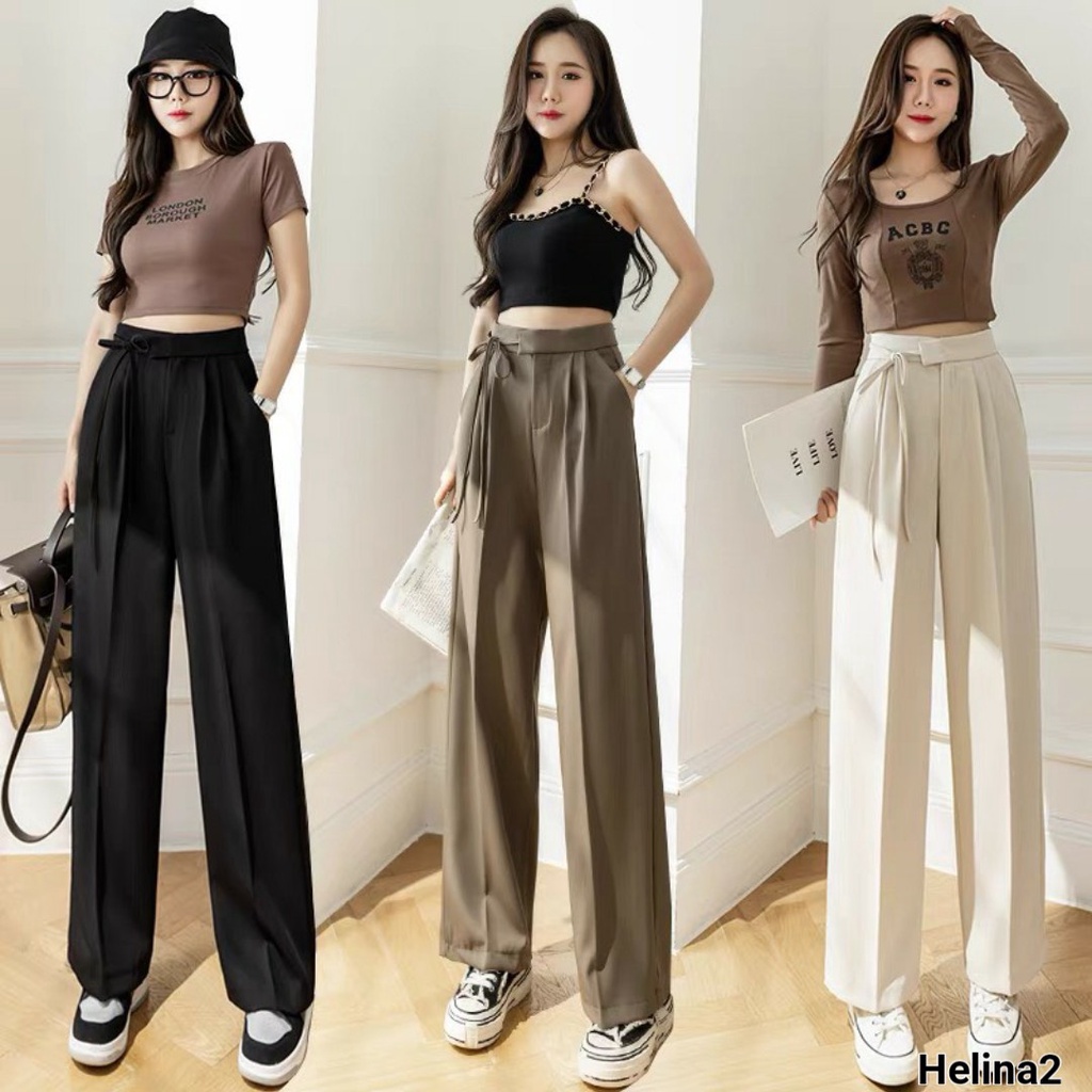 Quần Nữ Ống Rông với thiết kế Cạp buộc nơ phong cách Hàn Quốc siêu xinh mặc đi học đi chơi QN779