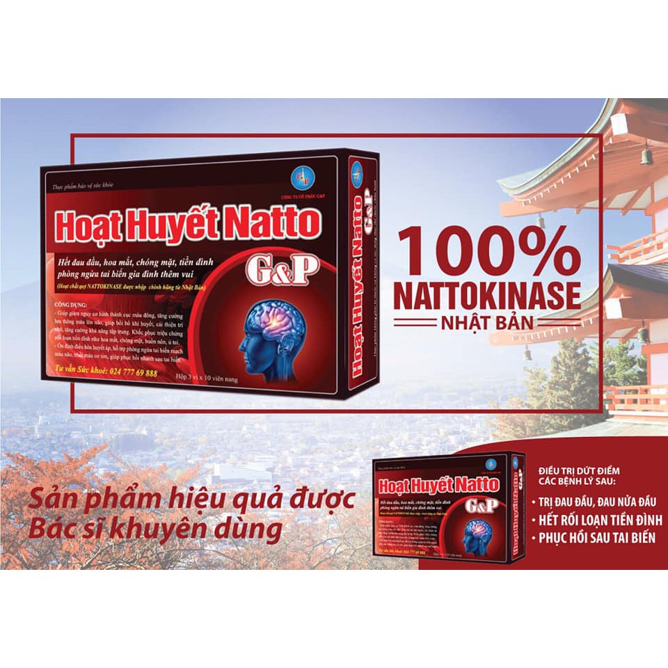 Hoạt huyết natto g&p hoạt huyết dưỡng não - giúp tăng cường tuần hoàn máu lên não, cải thiện trí nhớ, tan cục máu đông