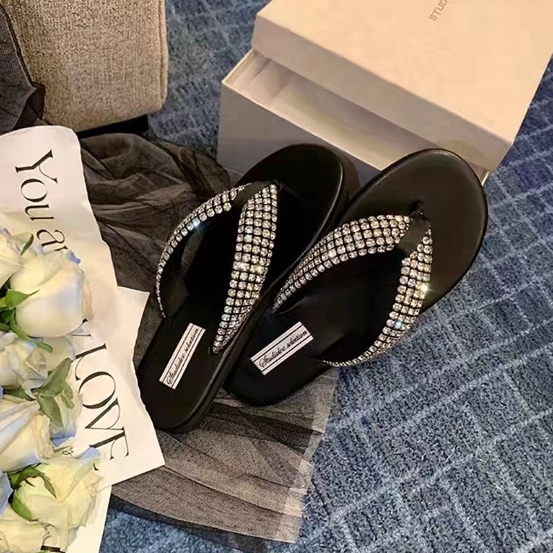 Dép đế bằng IELGY đính đá thời trang đơn giản cho nữ