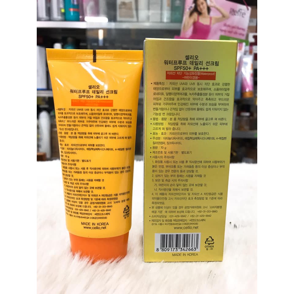 (70g) Kem Chống Nắng Cellio Sun Cream Hàn Quốc SPF50 PA+++ (3 Loại)