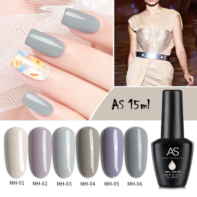 Sơn gel AS Sơn móng tay gel sơn nail dùng máy hơ gel tone màu xám ghi xám xi măng xám khói mã MH 15ml