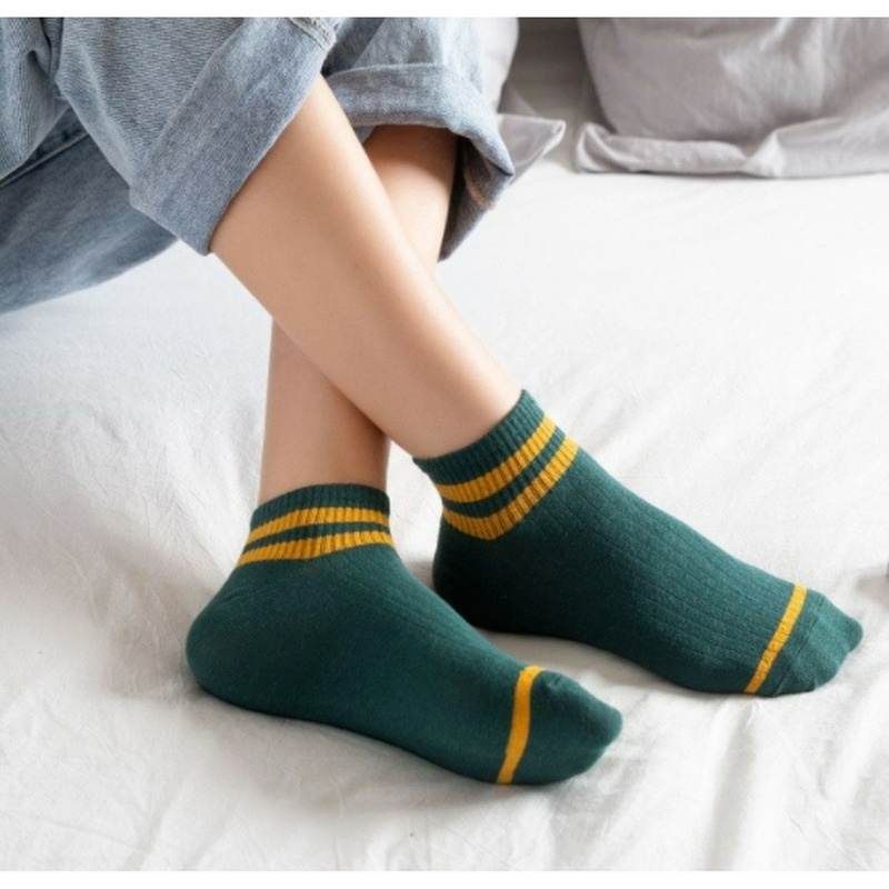 Vớ Thể Thao cotton Cổ Thấp Kẻ Sọc 6 Màu Sắc Thời Trang Xuân Thu Cho Nữ