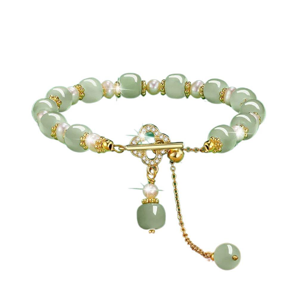 Vòng Đeo Tay Co Giãn Đính Đá Zircon Giả Ngọc Bích Phong Cách Vintage Dành Cho Nữ