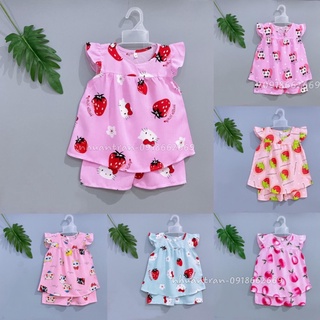Bộ bé gái, chất lanh lụa cao cấp, gắn cúc vai size 3-18kg