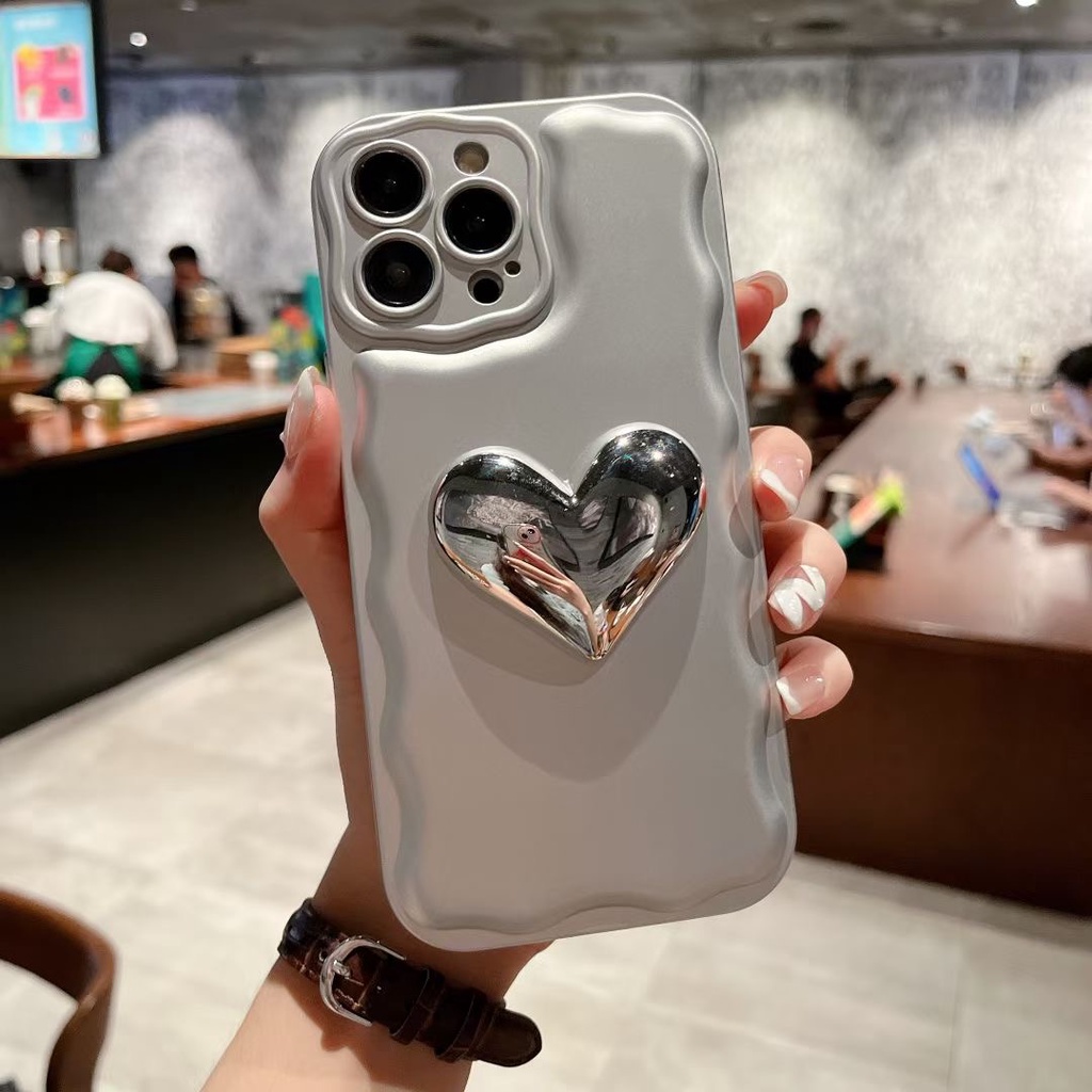 Ốp Điện Thoại Họa Tiết Hoa Hồng / Trái Tim Màu Bạc Cho iPhone X XS XR XS max 13Proax 11 11 pro 11 pro max 12 12 12 pro 12 pro max