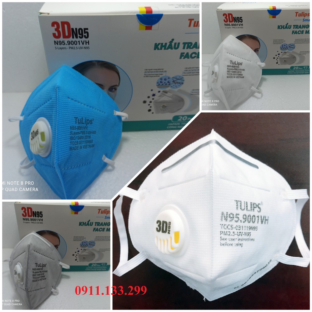 (Chính Hãng) Khẩu trang Tulips 3D N95 Lọc Bụi Siêu Mịn PM2.5 Có Van Thở