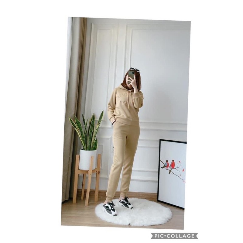 SNU25 - BỘ NỈ BÔNG NỮ CHUI KÈM MŨ CHỮ DẬP NỔI | BigBuy360 - bigbuy360.vn