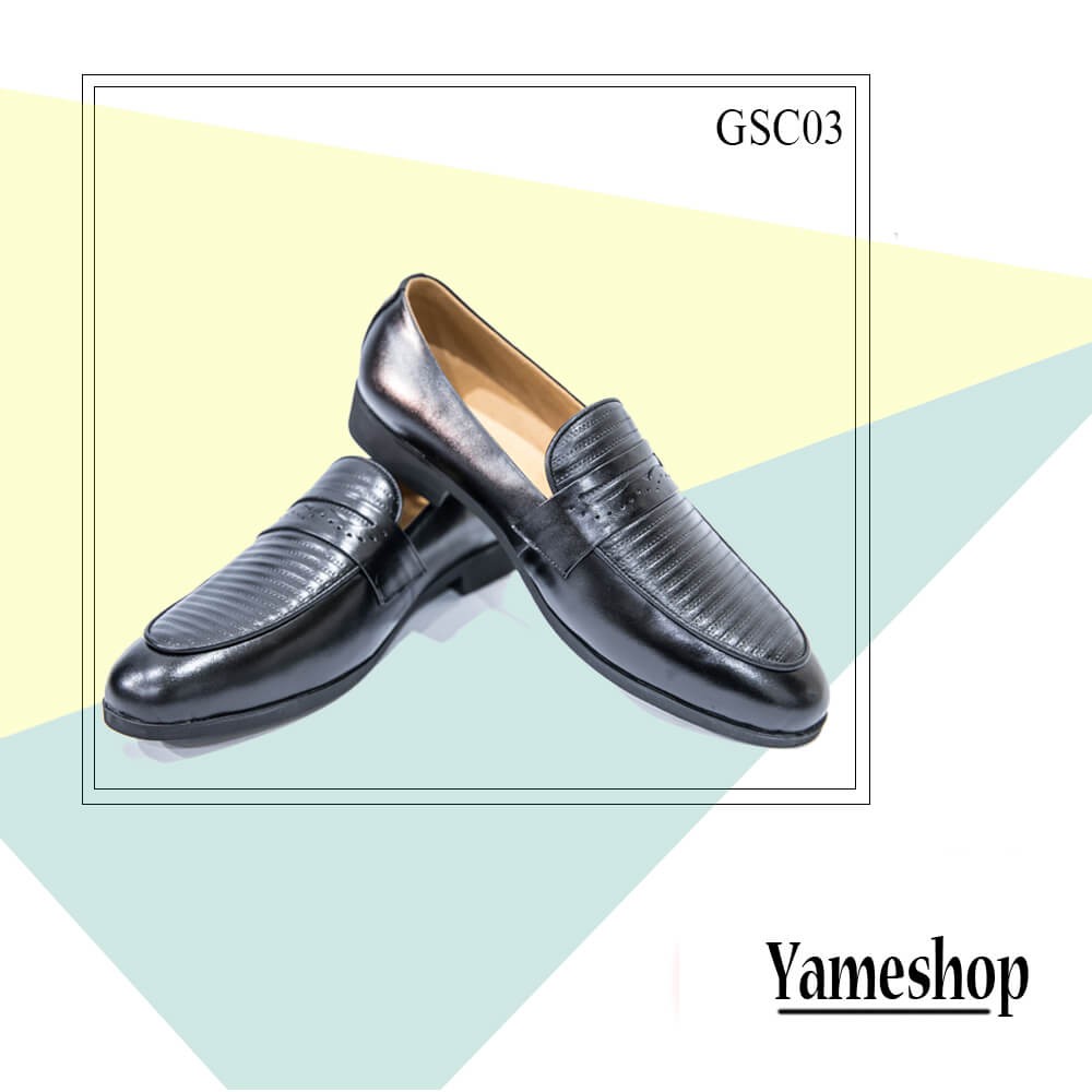 Giày da nam cao cấp vân kẻ ngang GSC03 - Giày lười 2019(Tặng 1 đôi lót giày/sp)