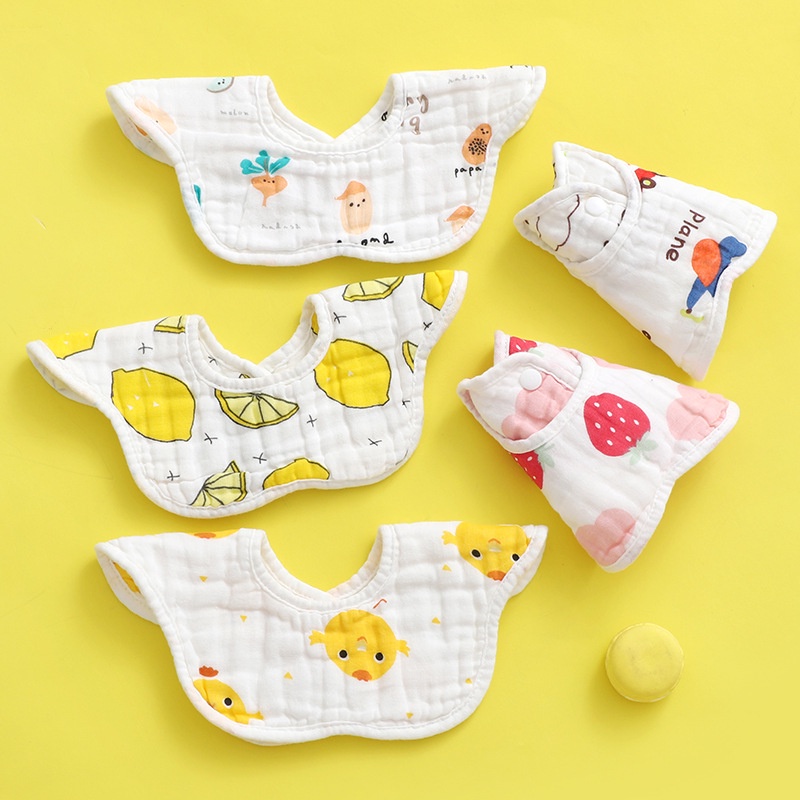 Yếm Ăn Cotton Xoay 360 Độ In Họa Tiết Dễ Thương Cho Bé