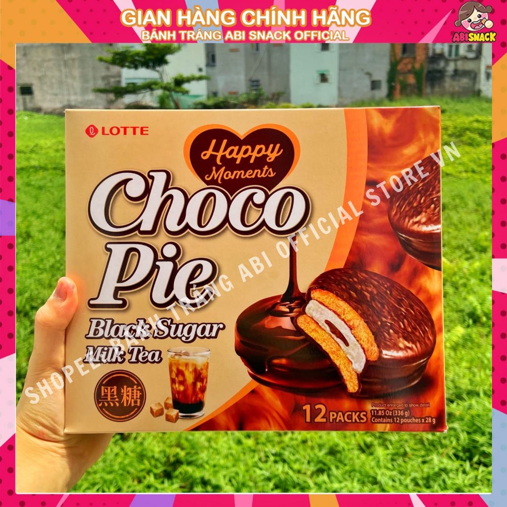 [MẪU MỚI 2022] Hộp Bánh Chocopie Trà Sữa Đường Đen Hộp 12 Cái 336g