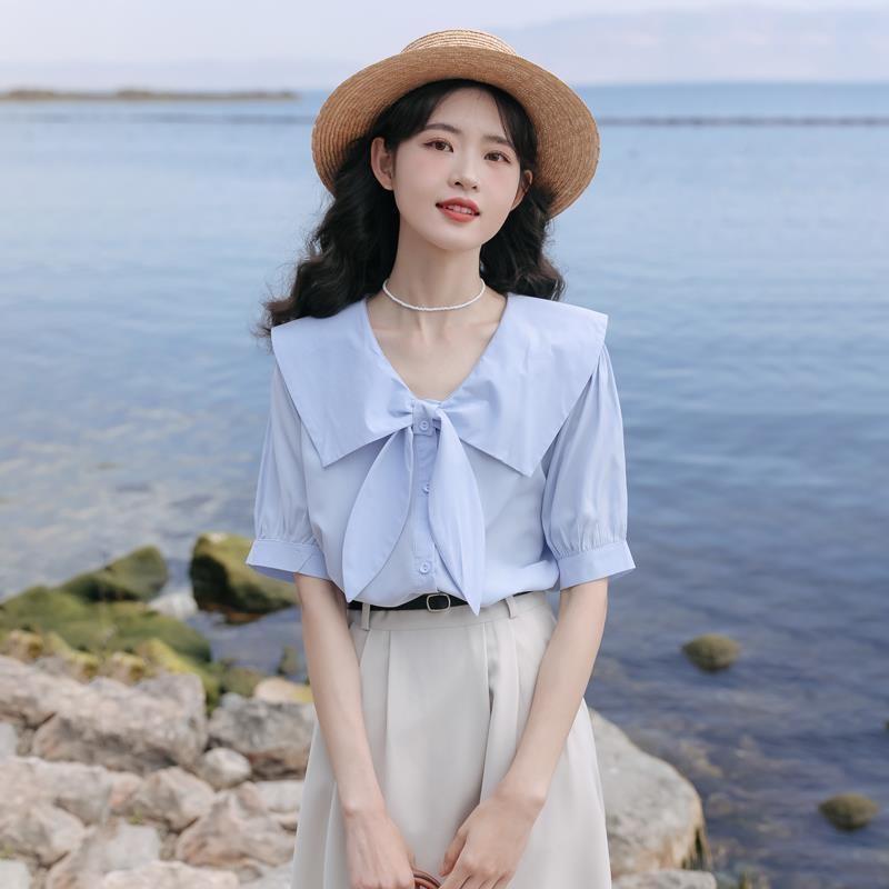 Áo Sơ Mi Ngắn Tay Đính Nơ Thời Trang Mùa Hè Dành Cho Nữ