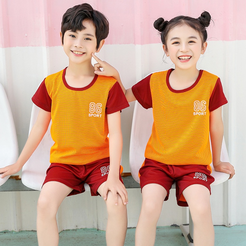 Bộ Đồ Đồng Phục Bóng Rổ Áo Thun Tay Ngắn Và Quần Short Hai Mảnh Màu Sắc Tương Phản Cho Bé 90-160cm