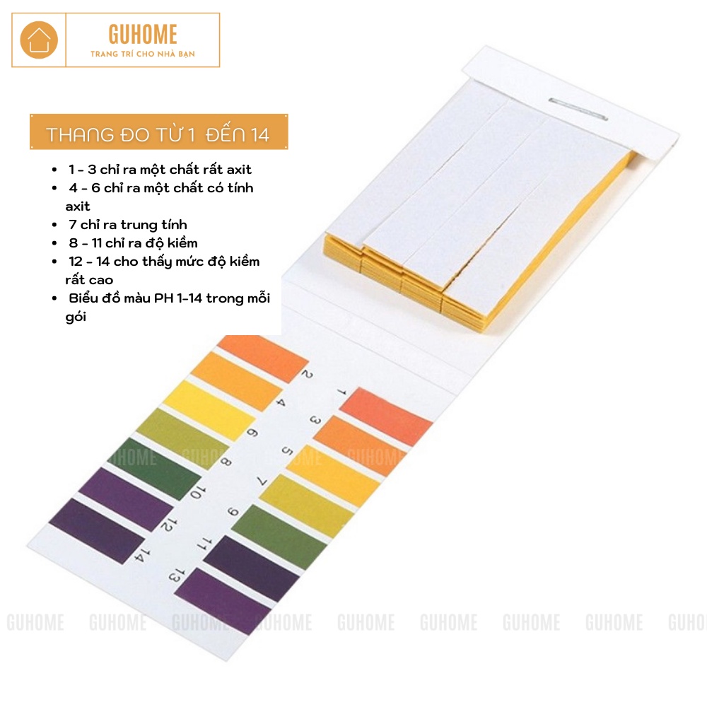 Giấy Quỳ Tím Thử Độ pH Thang Đo Từ 1 Đến 14 - 80 miếng kèm bảng màu