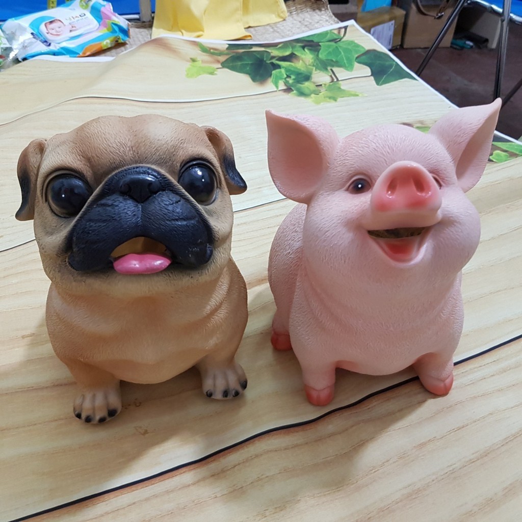 Ống tiết kiệm tiền hình chú chó Pug và chú heo Cute