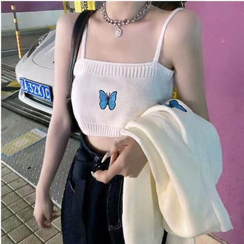Áo cardigan ZHELIHANGFEI dệt kim thêu hình bướm lưng cao hợp thời trang