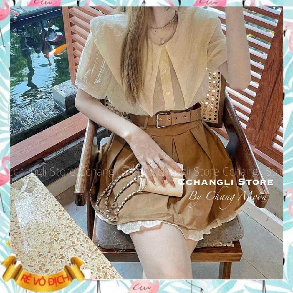 SET ÁO SƠ MI CỔ SEN MIX CHÂN VÁY KAKI XÒE