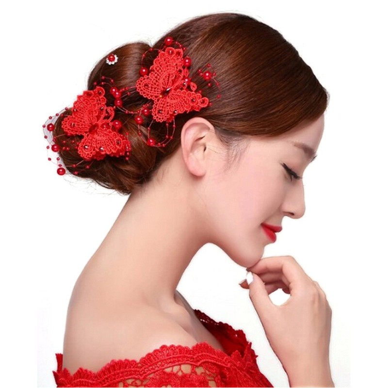 1 Kẹp Tóc Hình Bướm Đính Ngọc Trai Nhân Tạo Thời Trang