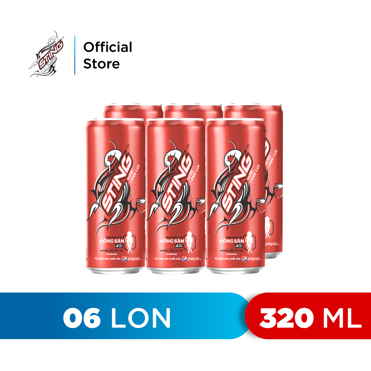 [Gro Gift] Lốc 6 Lon Nước Tăng Lực Sting Dâu (320ml/lon)