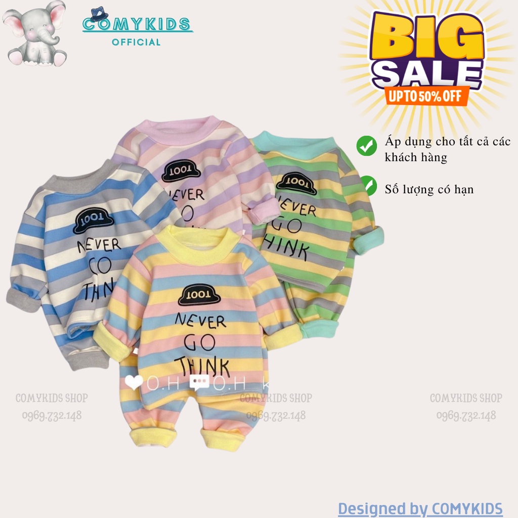 Sale! Quần áo trẻ em thu đông, Bộ nỉ cho bé trai và bé gái siêu ấm, bộ giữ nhiệt nỉ bông cho bé hình kẻ năng động