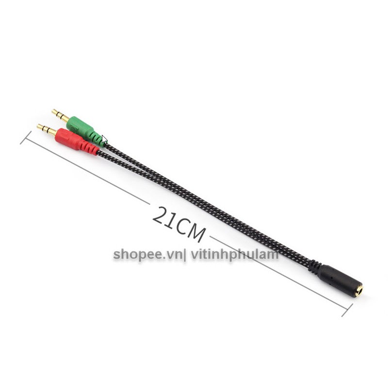Dây 2 đầu Jack loa 3.5 chuyển tai nghe thành loa & mic máy tính / gộp audio và mic 3.5 ra tai nghe 21CM dây bọc dù
