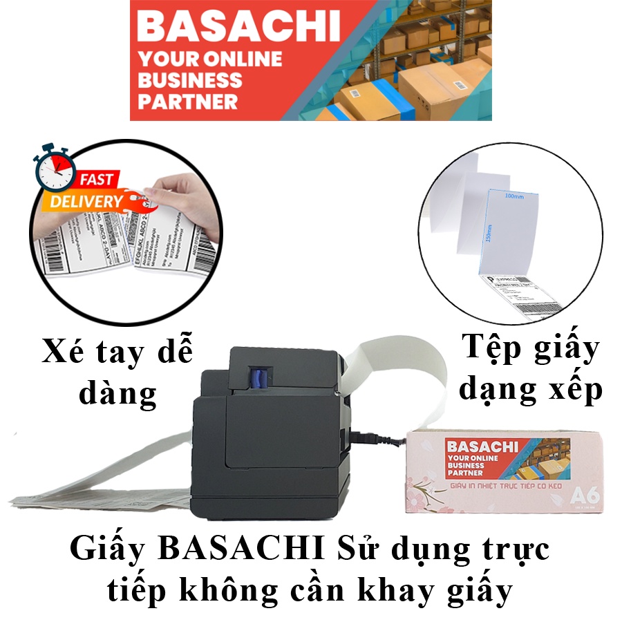 Giấy In Nhiệt BASACHI decal nhiệt tem nhiệt tự dính hóa đơn A6  cho máy in nhiệt