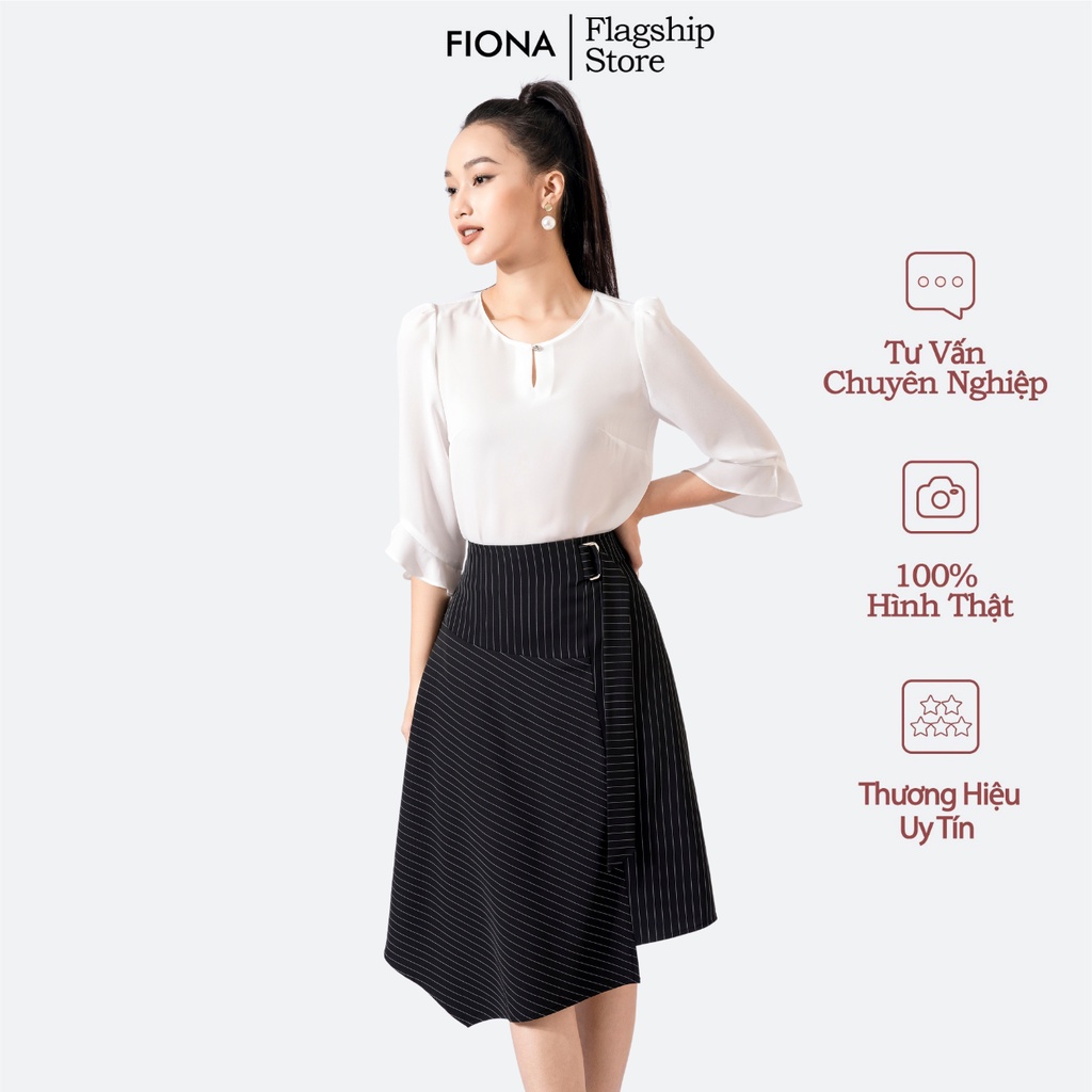 Áo sơ mi nữ công sở dáng suông FIONA, sơ mi tay lỡ, cổ tròn màu trắng mã F550806