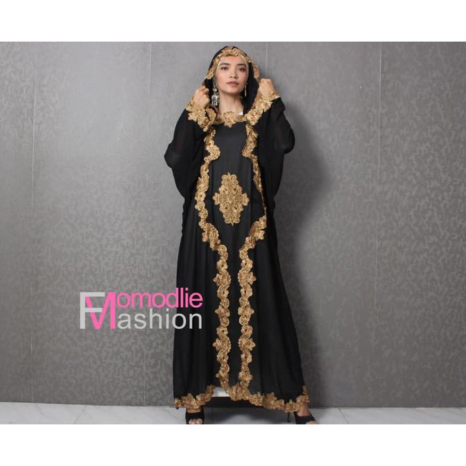 Đầm Kaftan- Kaftan Đen Thêu Họa Tiết Phong Cách Hiện Đại Hợp Thời Trang