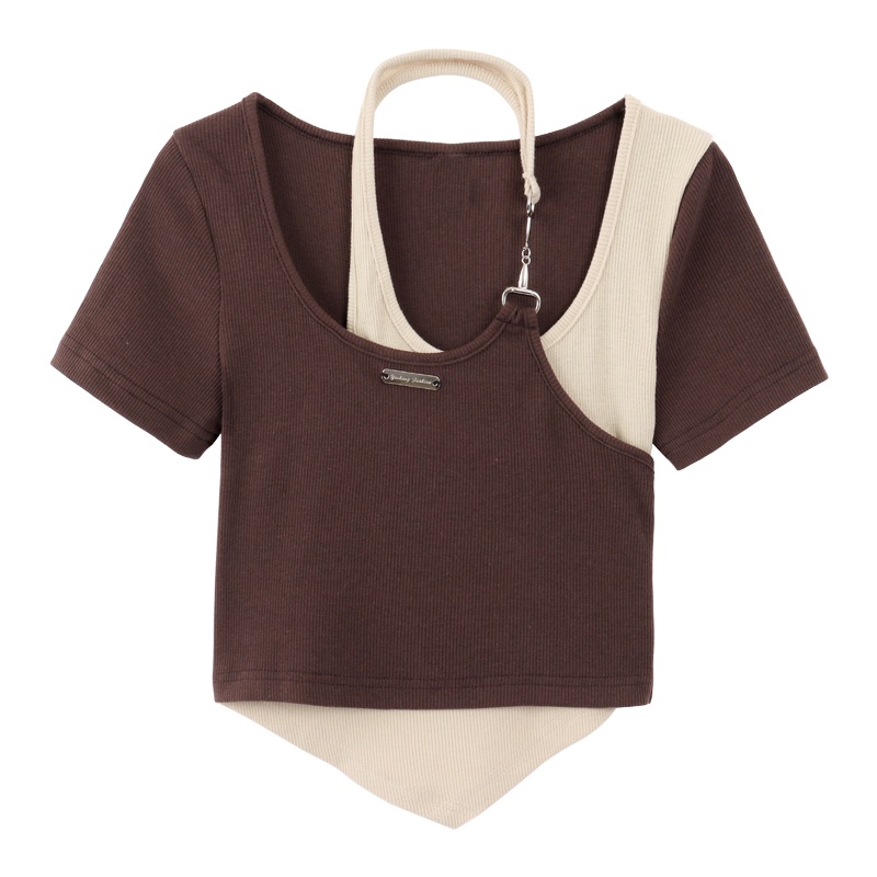 Áo Thun Ngắn Tay Cổ Yếm Phong Cách Mới Mùa Hè Cho Nữ