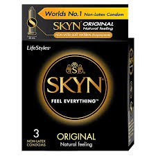 Bao cao su LifeStyles SKYN Original Non-latex cao cấp không mùi cao su không gây dị ứng - Hộp 3 bao