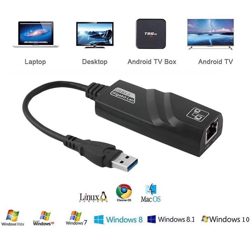 Cáp Chuyển USB 3.0 To Lan 10/100/1000 Mbps Gigabit - USB Sang Lan 3.0