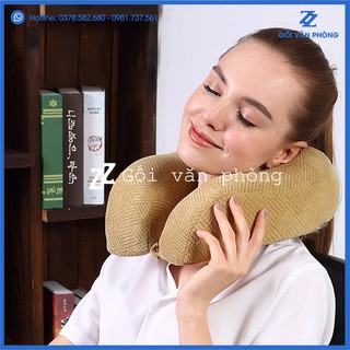 [TẶNG VỎ] Gối Chữ U Cao Su Non Có Khuy Cài + 2 Lớp Vỏ GLC-01