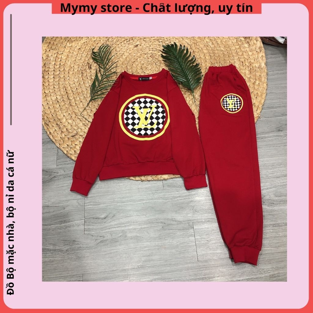 Bộ thu đông nữ, set bộ nỉ nữ dài tay mặc nhà chất nỉ da cá dày đanh mịn siêu ấm size từ 35kg đến 58kg bo viền khỏe khoắn