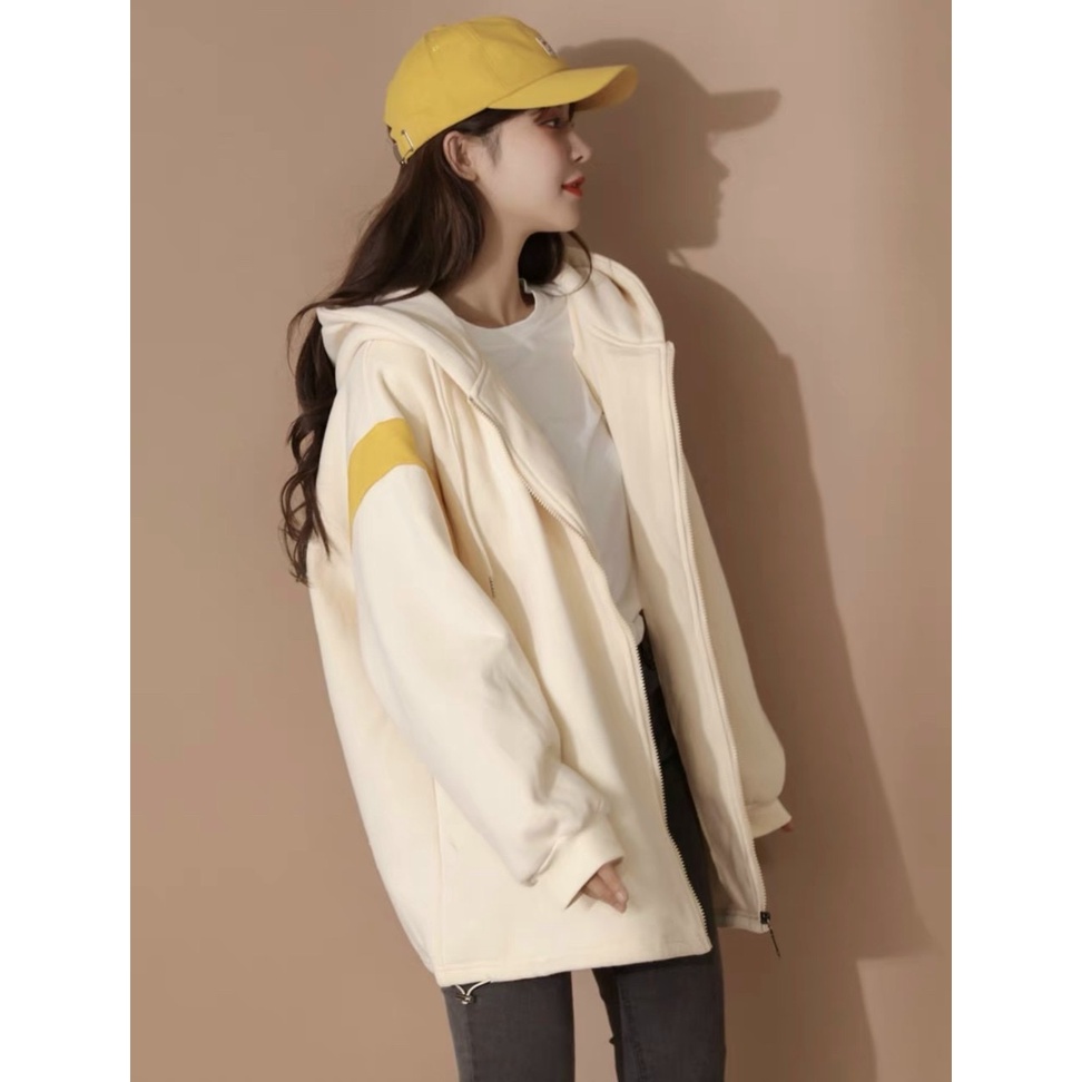 ÁO KHOÁC HOODIE CHỐNG NẮNG LOGO THÊU SIÊU XINH FORM RỘNG TAY SỌC VÀNG NÓN 2 LỚP PHONG CÁCH UNISEX