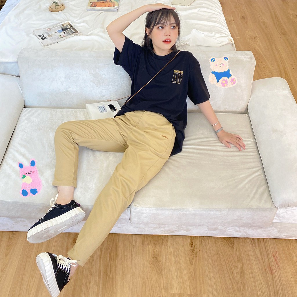 Áo thun tay lỡ in chữ AF đen form rộng cá tính ulzzang - Made by Fiin