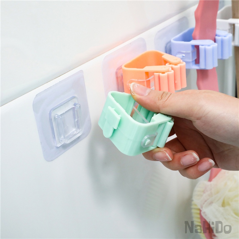 Móc Dán Tường Kẹp Giữ Cây Lau Nhà Tắm Bếp, Miếng Kẹp Chổi Chà Cọ Vệ Sinh Gắn Tường Miếng Dính Treo Chổi Chịu Lực NaHiDo