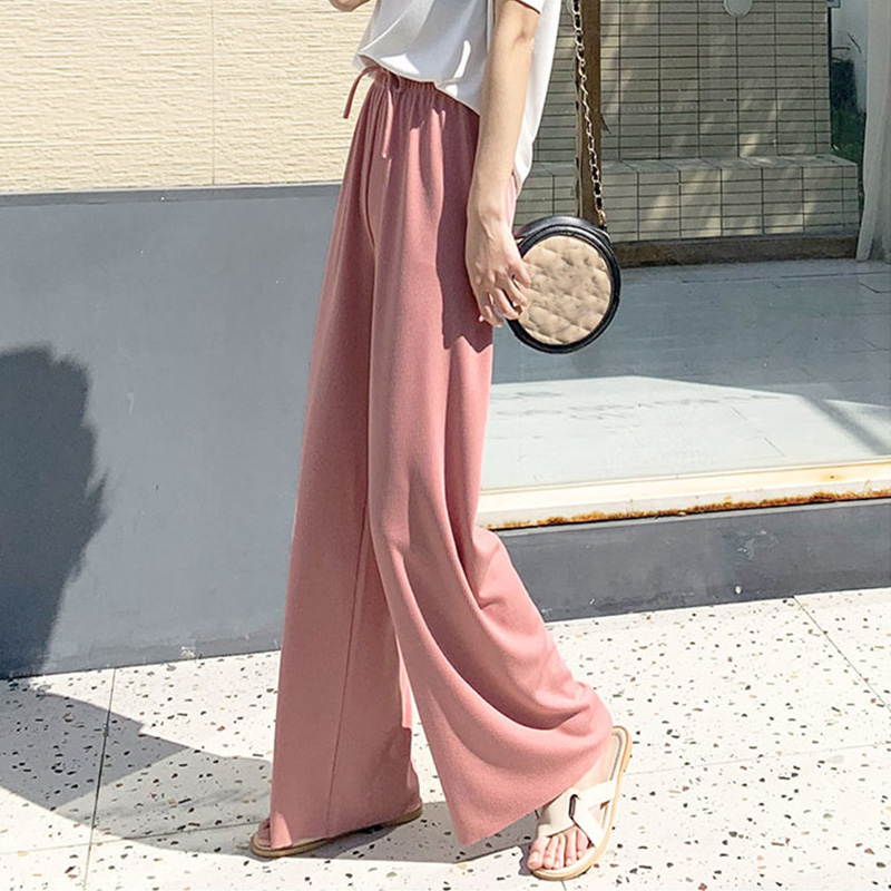 High Waist Ice Silk Wide Leg Pants / Korean Casual Loose Summer Trousers / Plus Size Slim Pants | BigBuy360 - bigbuy360.vn