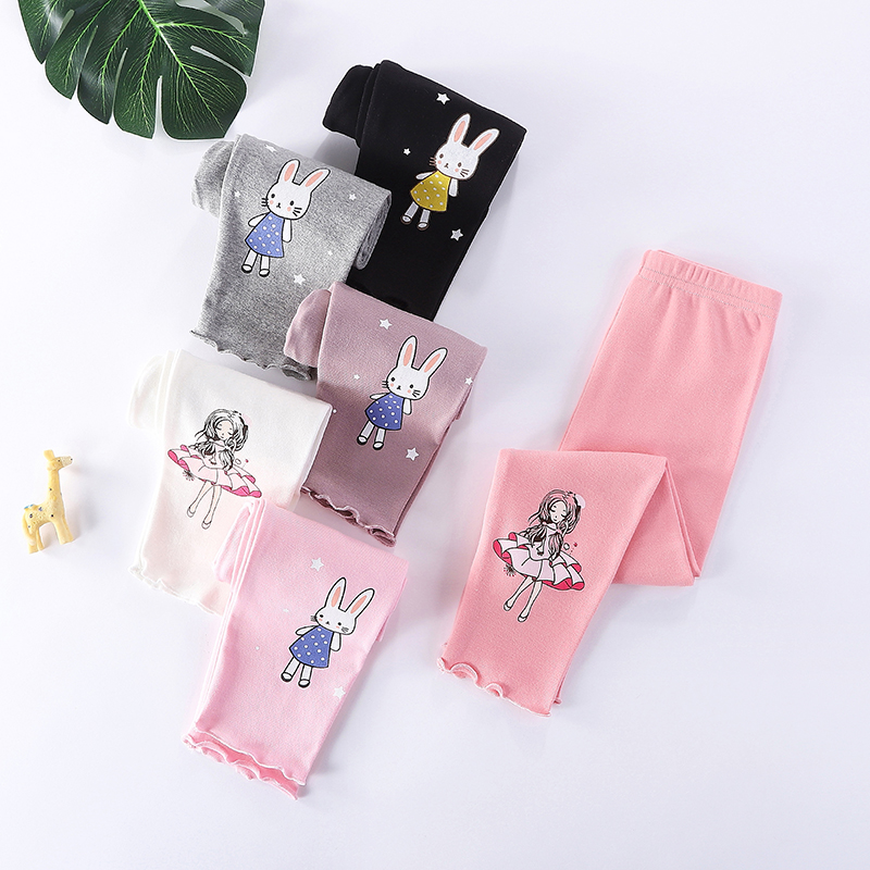 Quần legging in họa tiết chú thỏ có size 100 - 160 dễ thương cho bé gái