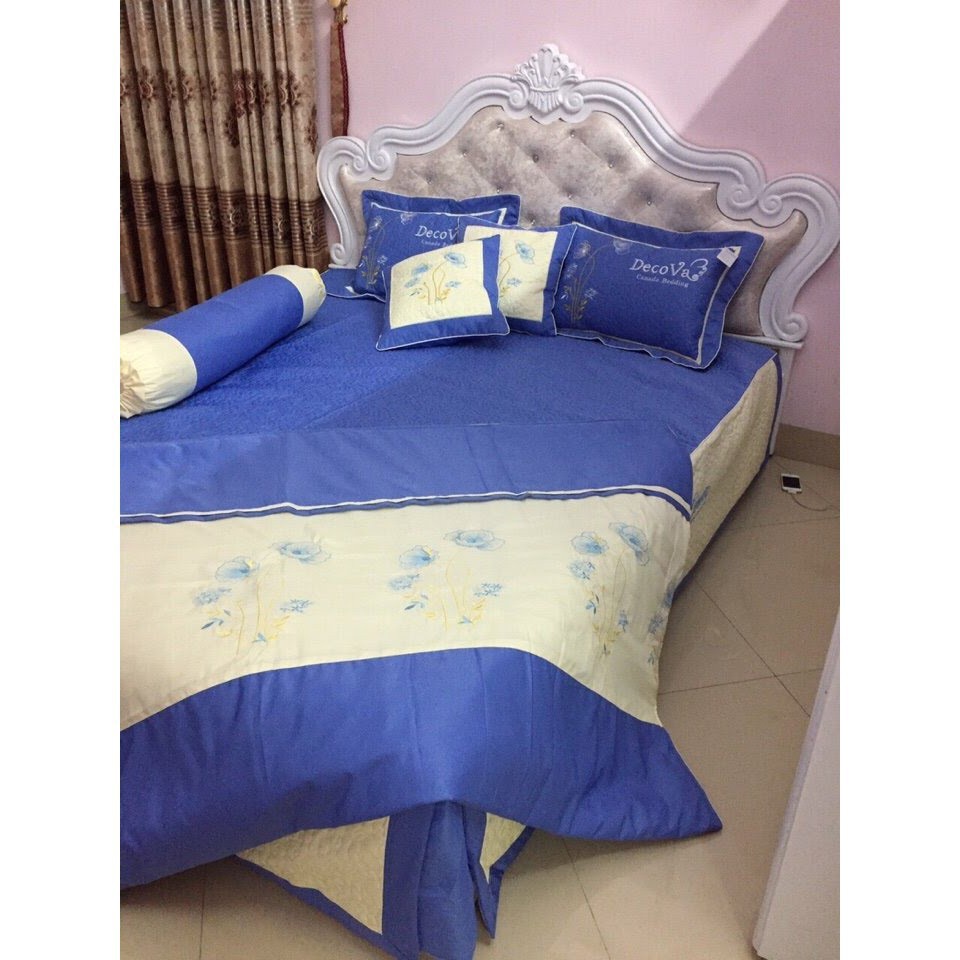 Bộ chăn ga cưới satin thêu hoa 7 món Chất liệu: 100% Satin Poly, độ bóng sang trọng, mềm mại không phai màu không xù