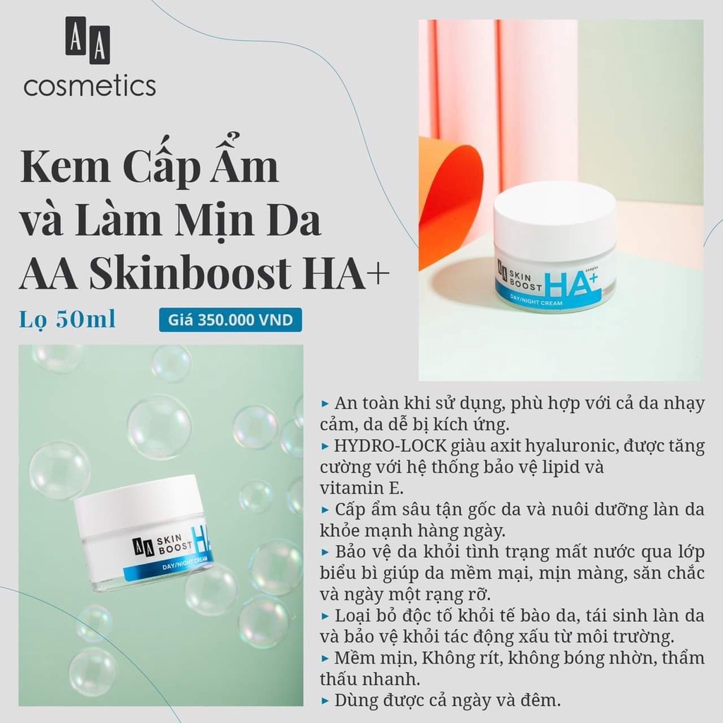Kem Cấp Ẩm Và Làm Mịn Da AA Skin Boost HA + 50ml - AA COSMETICS (Mỹ Phẩm Hàng Đầu Châu Âu)