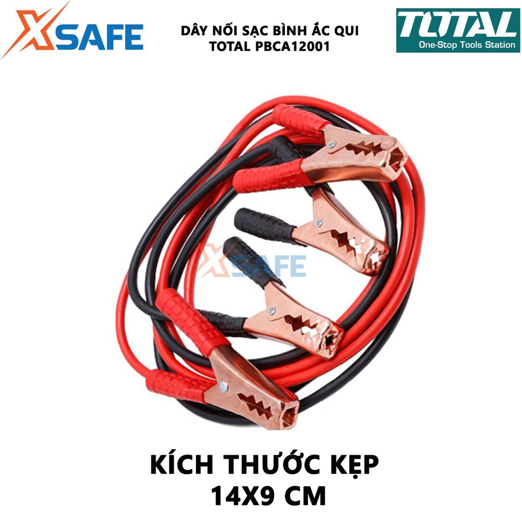 Dây cáp sạc bình ắc qui TOTAL PBCA12001 Dây câu sạc bình Dòng điện: 200 amp Kích thước kẹp: 14x9cm dây 8mm dài 2,5m