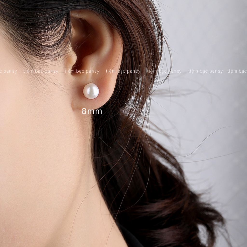 Khuyên tai bạc Ngọc trai nhân tạo cho nữ với chốt bạc ta 925 làm thẳng chắc chắn, kiểu dáng sang trọng